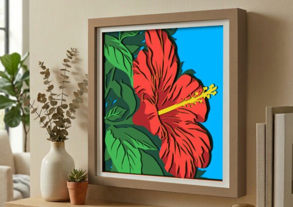 Blooming Red Hibiscus 3D SVG for Shadow Boxes