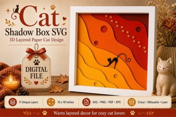 Cat Shadow Box SVG: 3D SVG for Shadow Boxes