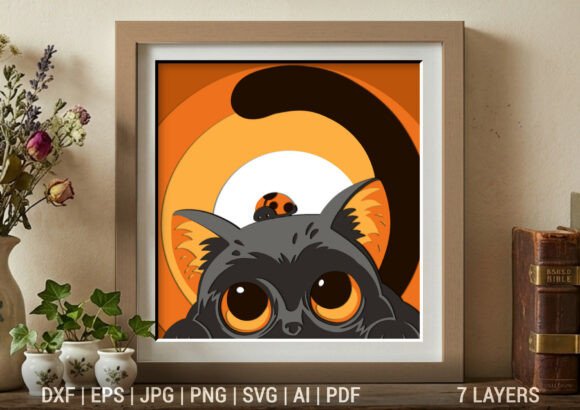 Cute Peeking Cat 3D SVG for Shadow Boxes & Branding