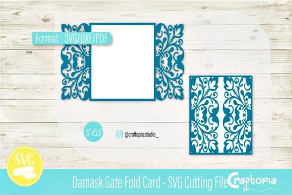 Damask Gate Fold Card: 3D SVG for Cards And Invites