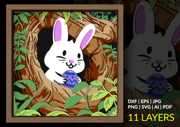 Easter Bunny Tree Hollow: 3D SVG for Shadow Boxes