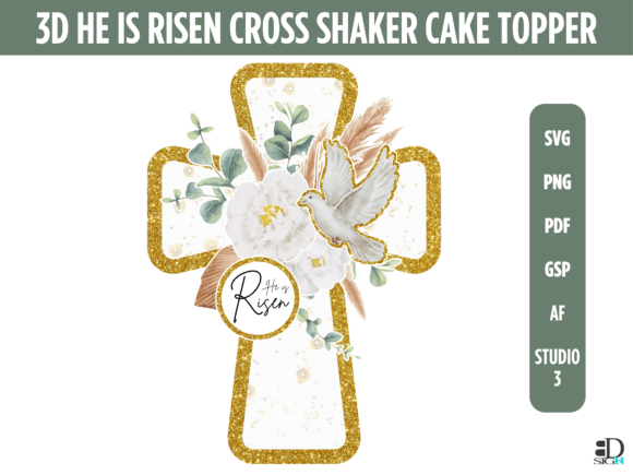 He is Risen Shaker Boho Gold Cross: 3D SVG for Religious Blogs