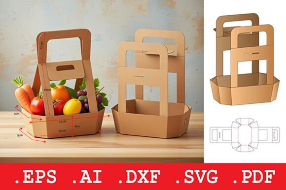 Kraft Cardboard Fruit Basket Template: 3D SVG Objects