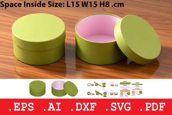 Rigid Round Lid and Base Box Template: 3D SVG Objects